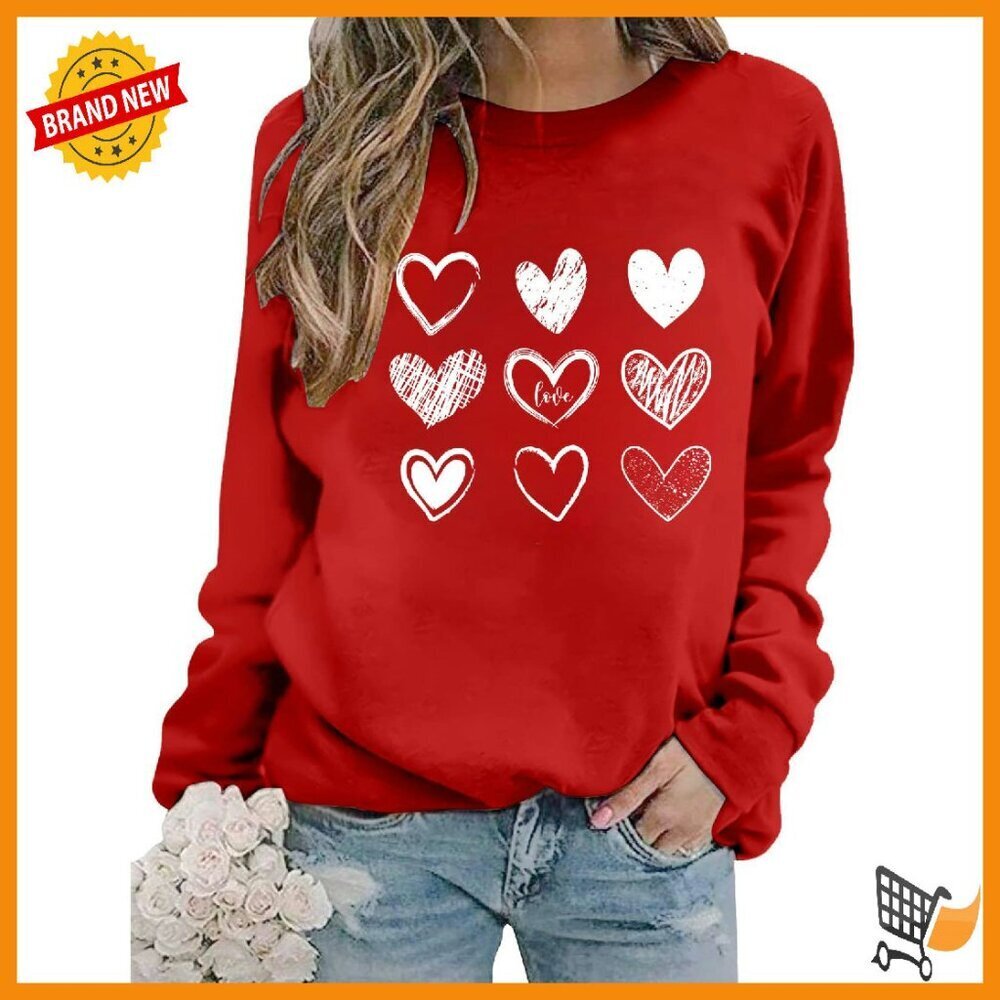 Women's Valentine Heart Graphic Long Sleeve Pullover Sweatshirt